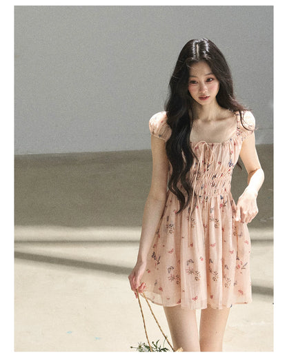 "A Meadow of Dreams" Dutch Cream Ruched Babydoll Mini Dress