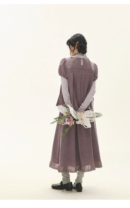 "Whispers Between Pleats" Gray Grape Purple Pleated Top & Maxi Skirt Set