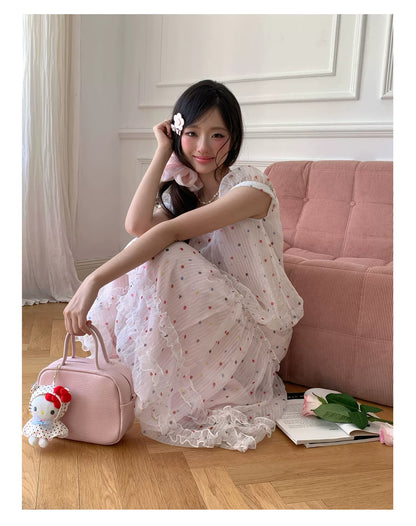 “Strawberry Boba Daydream” Pink Polka Dot Bubble Skirt Set