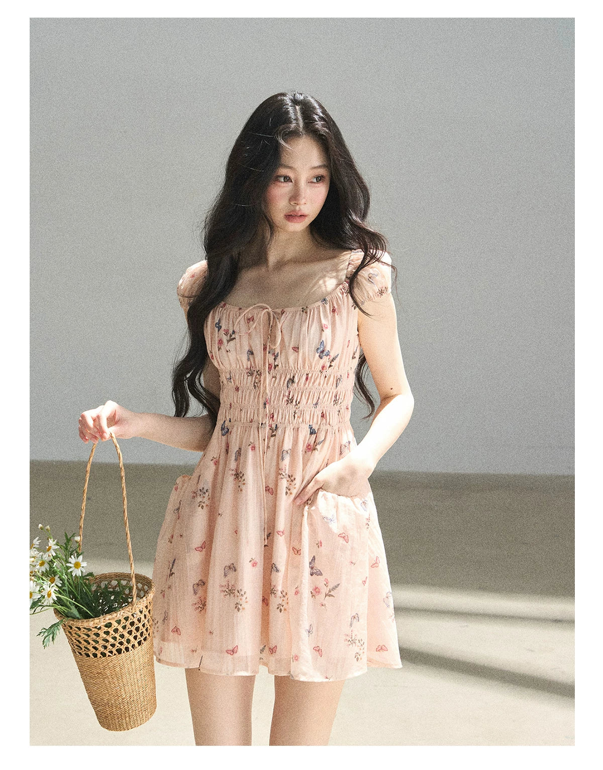 "A Meadow of Dreams" Dutch Cream Ruched Babydoll Mini Dress
