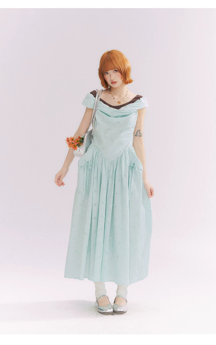 “Heartfelt Rendezvous” Mint Green French Embroidered Cutout Dress