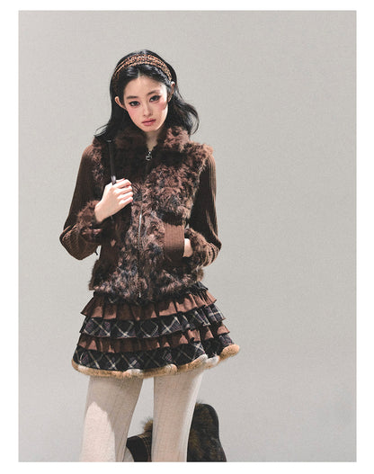 少也眼 “Drifting Poem” Knit Silver Fox Velvet Jacket 847681352