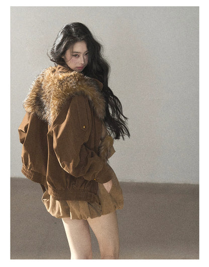 AOMALM - “Velvet Collar in the Evening Breeze” Chestnut Brown Faux Fur Shawl