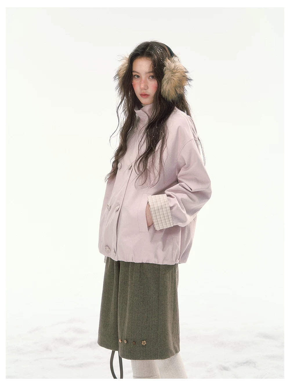 CANSTORE - "Peach Cloud" Pink Quilted Double-Breasted Jacket