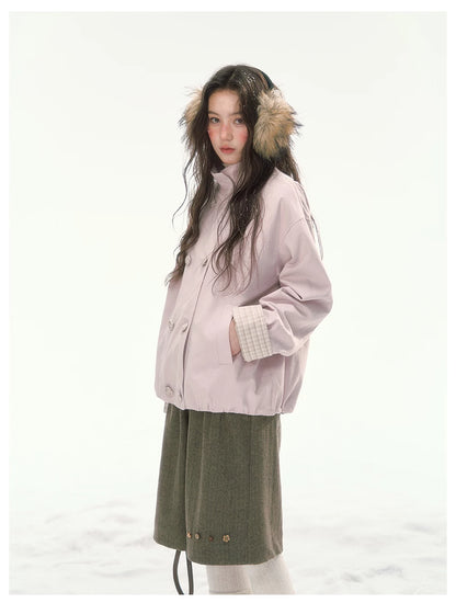 CANSTORE - "Peach Cloud" Pink Quilted Double-Breasted Jacket