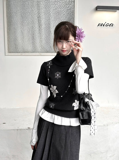 "Showa Lily" Black Knit Sweater Vest Set