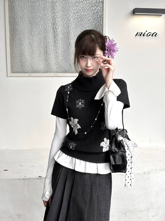 "Showa Lily" Black Knit Sweater Vest Set