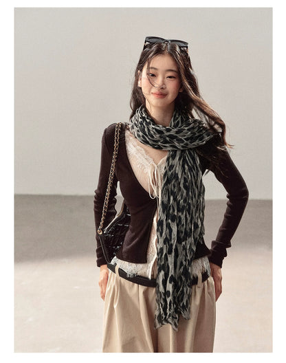 AOMALM - Korean-Style Leopard Print Shawl Scarf