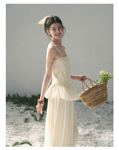 "Fallen Into Your Gaze" Dutch Cheese Lace Top & Jogger Pants Two-Piece Set