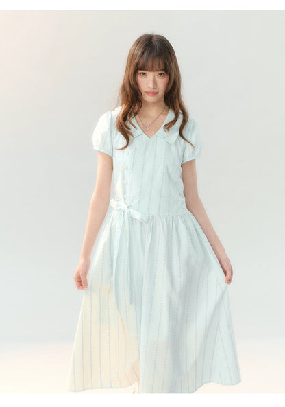 "Early Summer Letter" Blue Stripe Bow-Tie Wrap Dress PP2026211