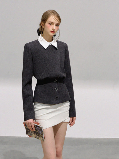 BOHOL BLING - Minimalist Wool Blend Cropped Blazer & Skirt Set