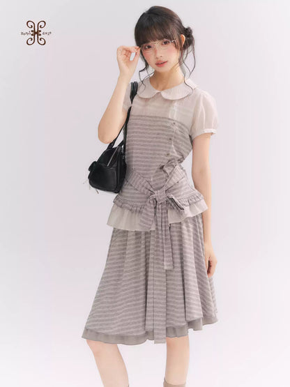 “Old Keepsake Letters” Frost Gray Doll Collar Lace Two-Piece Set