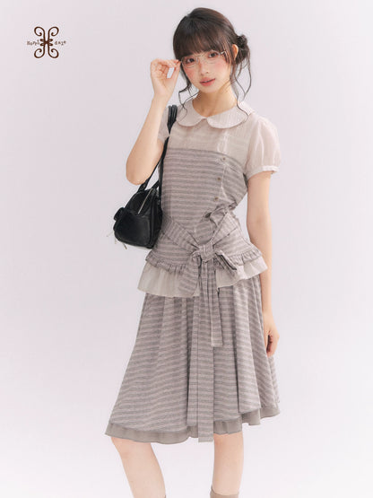 “Old Keepsake Letters” Frost Gray Doll Collar Lace Two-Piece Set