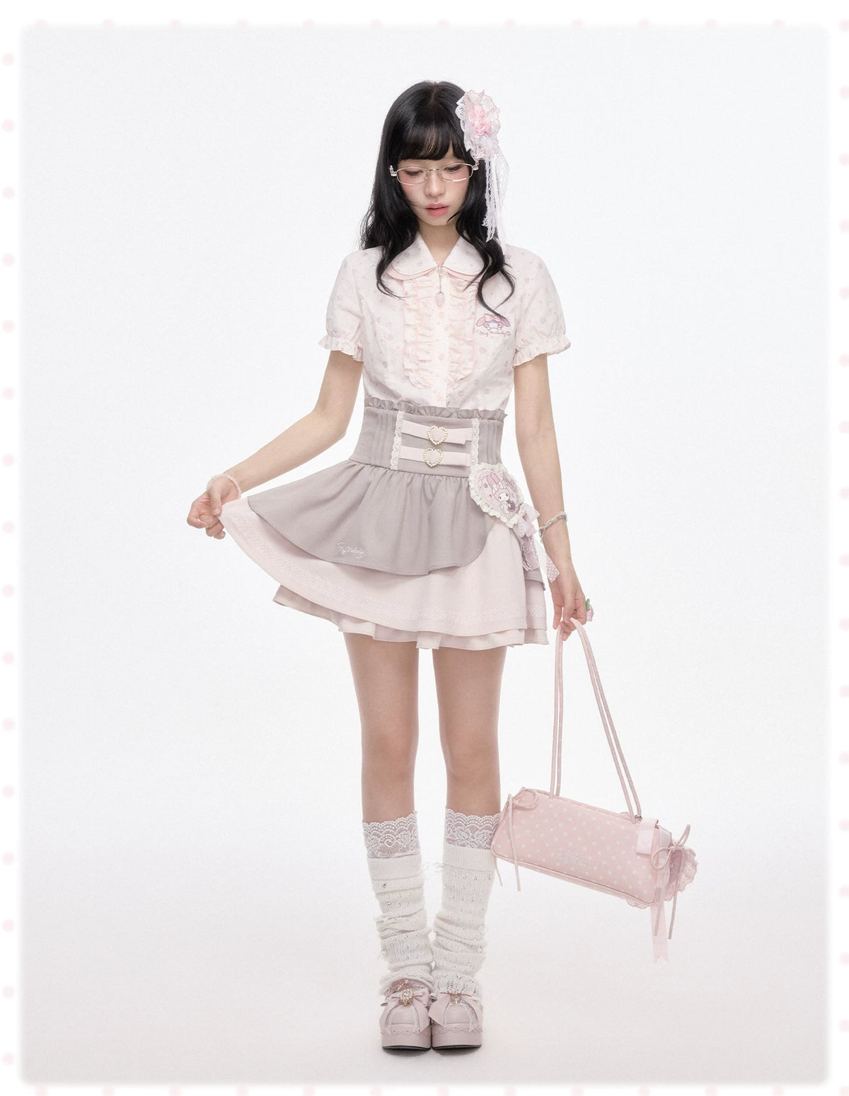 “Melly Melly” Cream & Gray Japanese School Girl Set