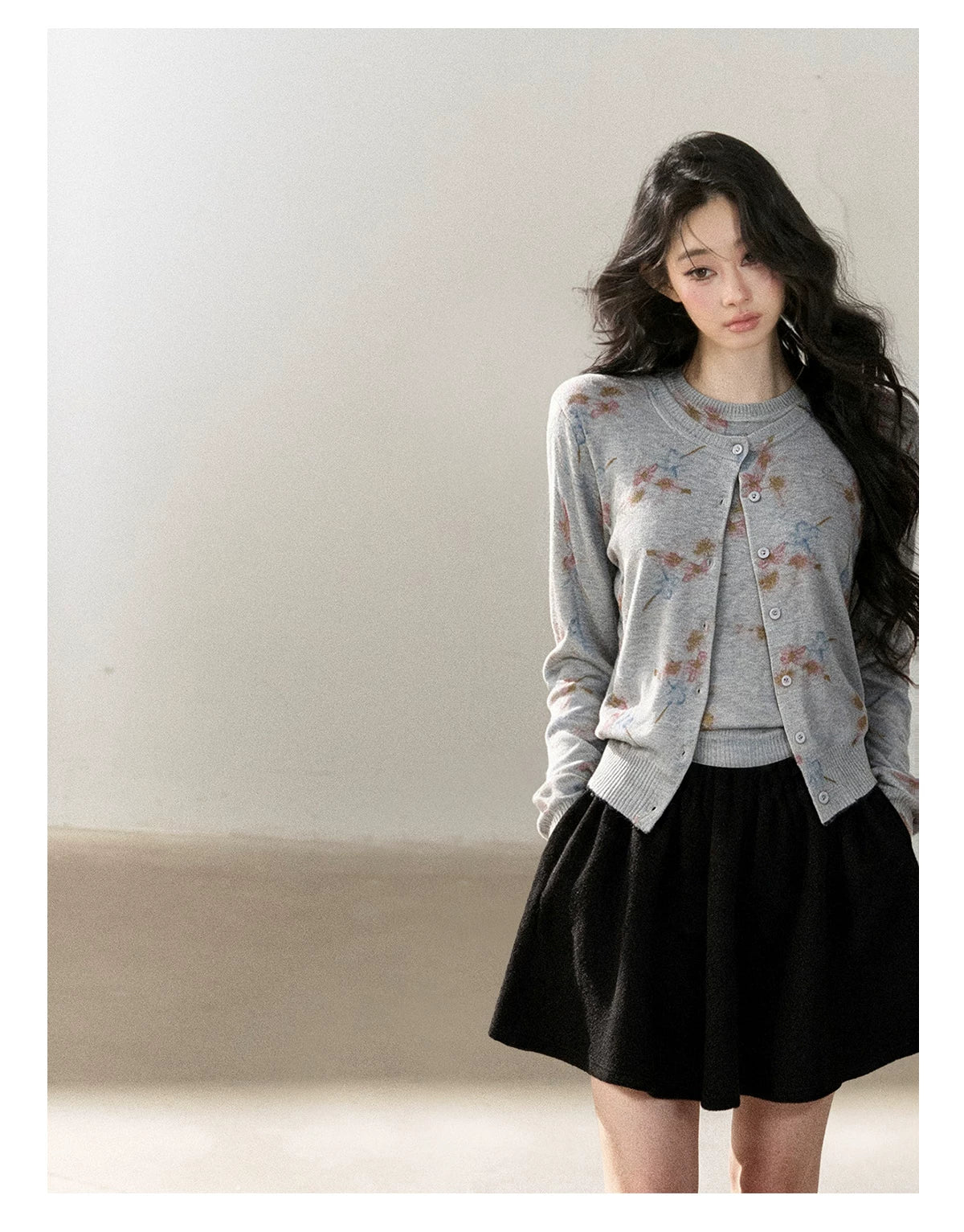 AOMALM - "Winter Traces" Black Pleated A-Line Mini Skirt