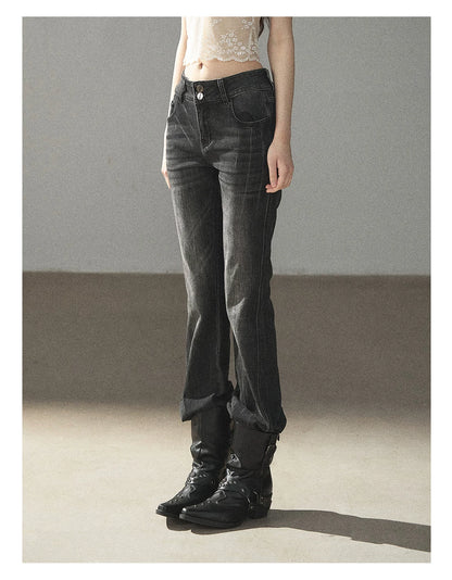 AOMALM - “Her Shoreline” American Vintage Slim Flare Jeans (Rock Black / Vintage Blue)