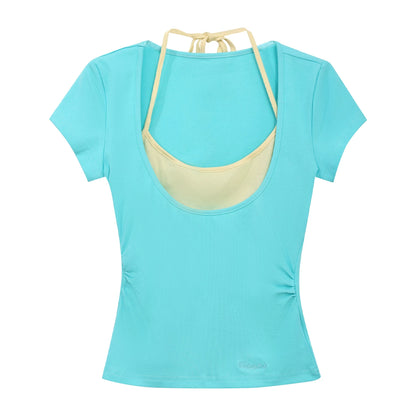 "Fresh Arrival" Green Layered Halter Two-Piece Top