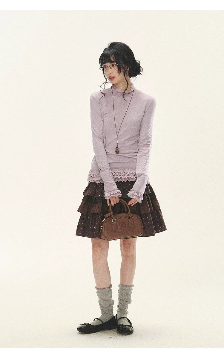 "Misty Ripples" Misty Lavender Lace Mock Neck Knit Top