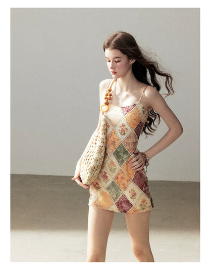 "In Her Lingering Gaze" Van Dyke Brown Floral Cami Bodycon Mini Dress