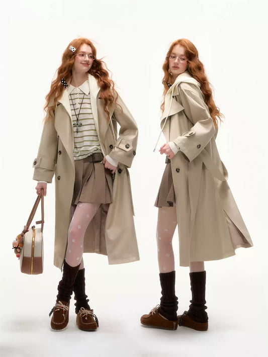 ASGONY - Preppy Layered-Look Hooded Trench Coat