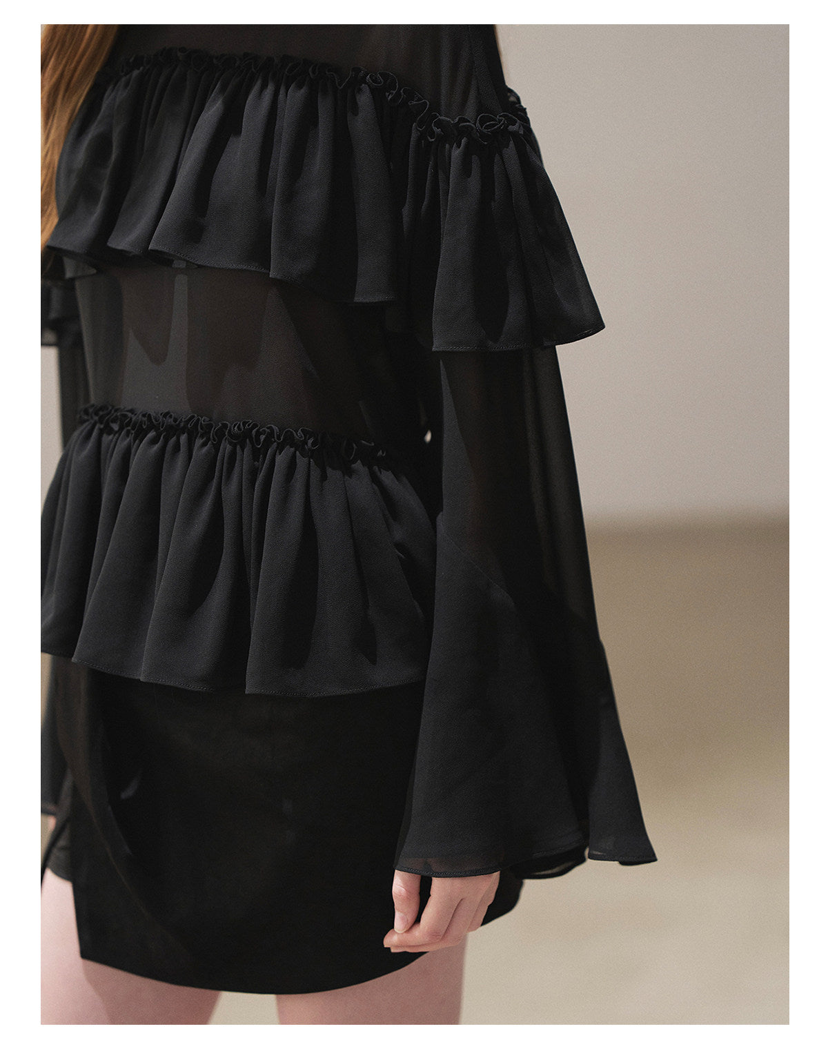 170726 "Veiled in the Evening Mist" Tranquil Black Ruffle Blouse