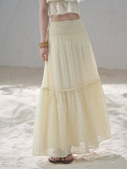 "Whispering Wheat Fields" Sage Mist Lace Maxi Skirt
