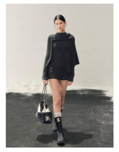 少也眼 “Dusk Finds Its Way Home” Korean Lazy Knit Shawl Two-Piece Set