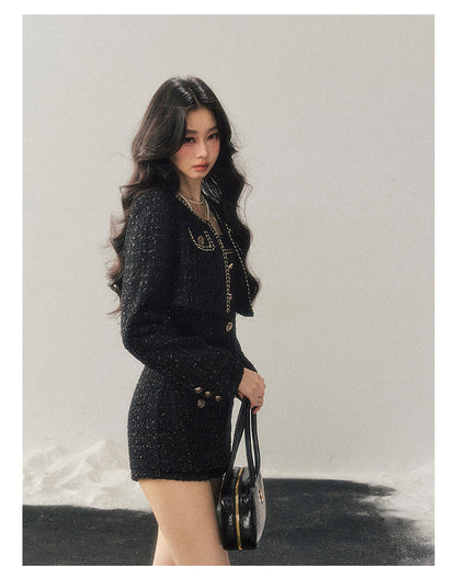 少也眼 "Before the Moon Falls" Bouclé Wool Tweed Set - Black