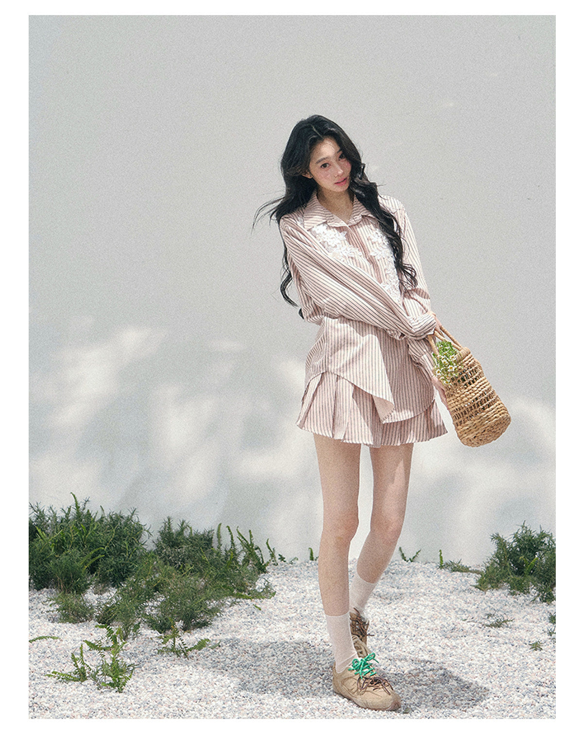 少也眼 "Pink Cloud Reverie" Cinnamon Pink Lace Sweet Two-Piece Skirt Set 563856385