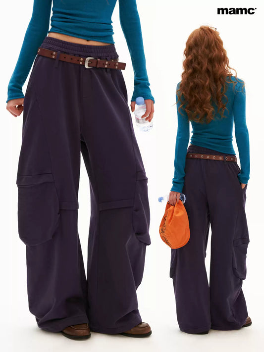MAMC - Lazy Luxe Sculpted Purple Wide-Leg Sweatpants