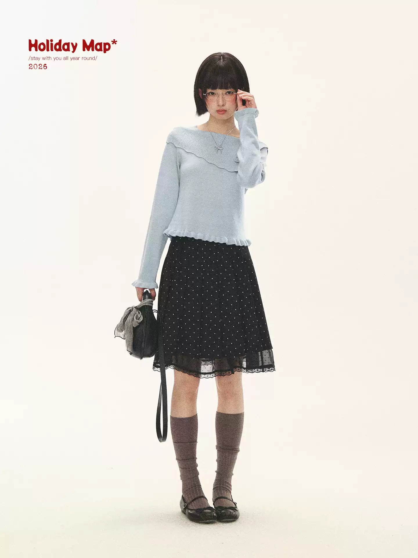 "Sea Salt Bloom" Sea Salt Blue Off-Shoulder Ruffle Knit Sweater