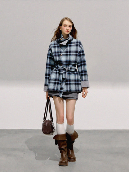 BOHOL BLING - Reversible Plaid Wool Coat – Vintage Contrast Short Wool Jacket