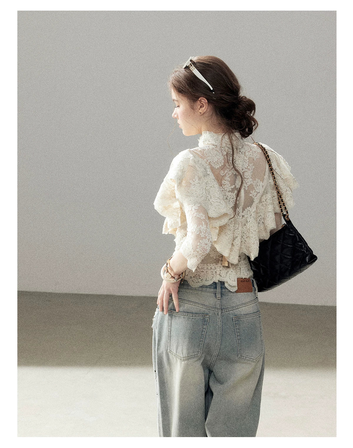 "Translucent Bloom" Dutch Cheese Lace Cropped Top
