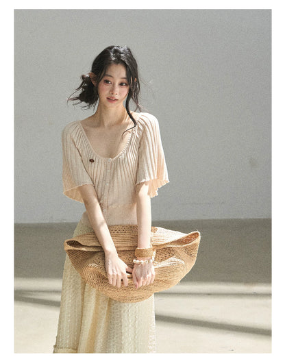 "Orange Sugar Glow" Blush Pink Convertible Off-Shoulder Knit Top