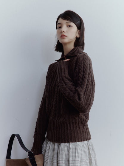 FUSSED Hazelnut Brown Vintage Cable Knit Wool Pullover Sweater FOF-25SS164b