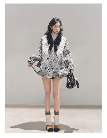 少也眼 “Soft-Focused Moment” Black Tweed Lace Jacket 975642
