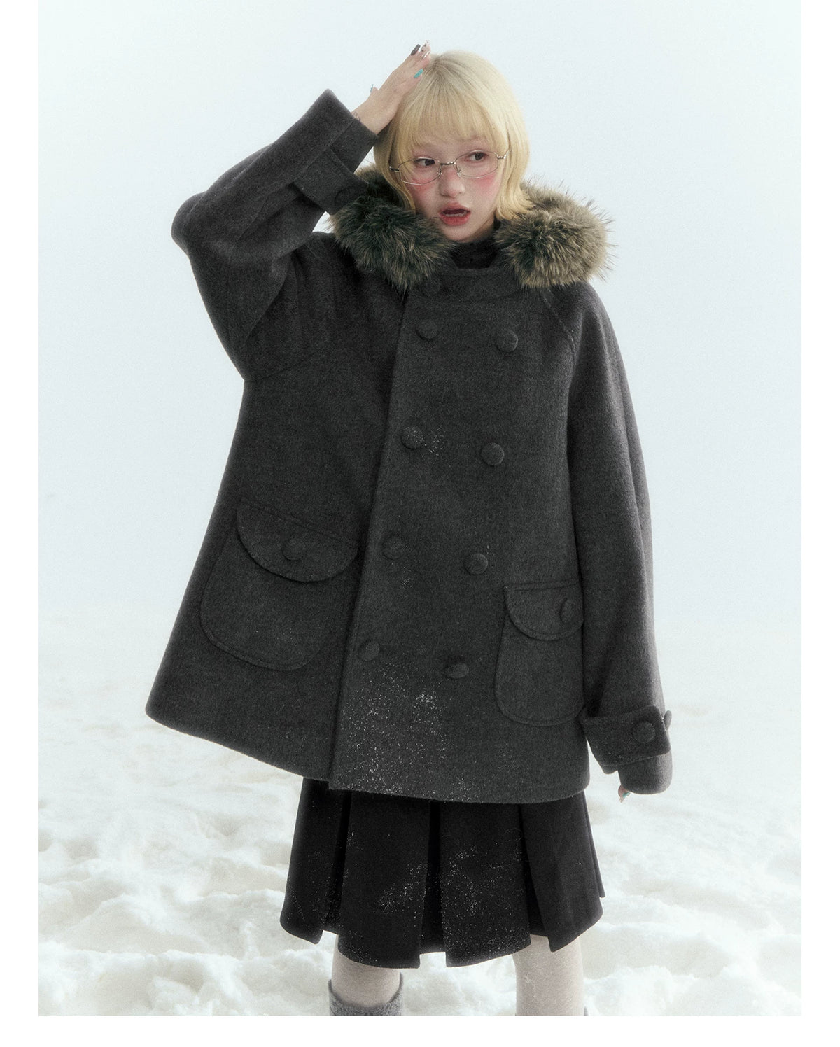 Horridale - Dark Gray Wool-Look A-Line Pleated Mini Skirt