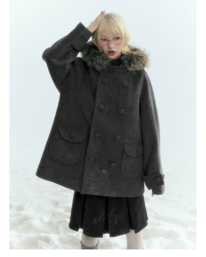 Horridale - Dark Gray Wool-Look A-Line Pleated Mini Skirt
