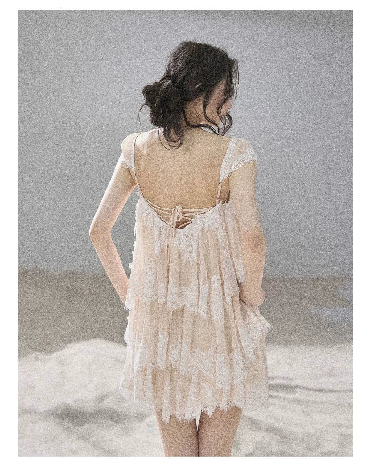 "Sea Breeze Freedom" Cheese Yellow Lace Mesh Top & Skirt Set 45648