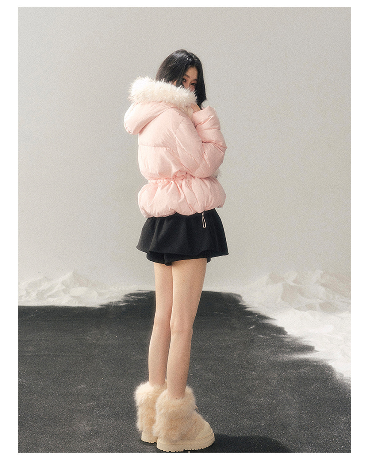 少也眼 "Snowfall on Her" White Duck Down Jacket – Soft Blush Edition