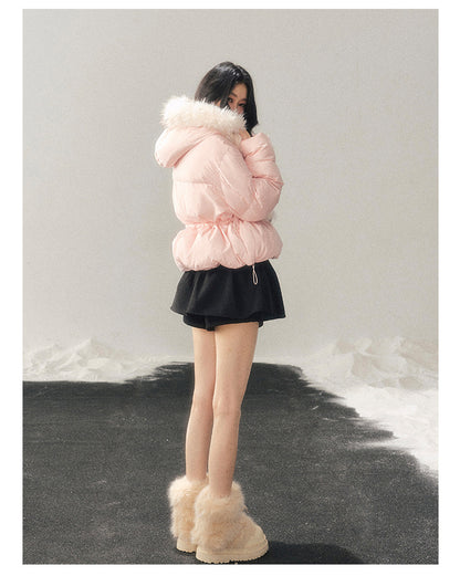 少也眼 "Snowfall on Her" White Duck Down Jacket – Soft Blush Edition