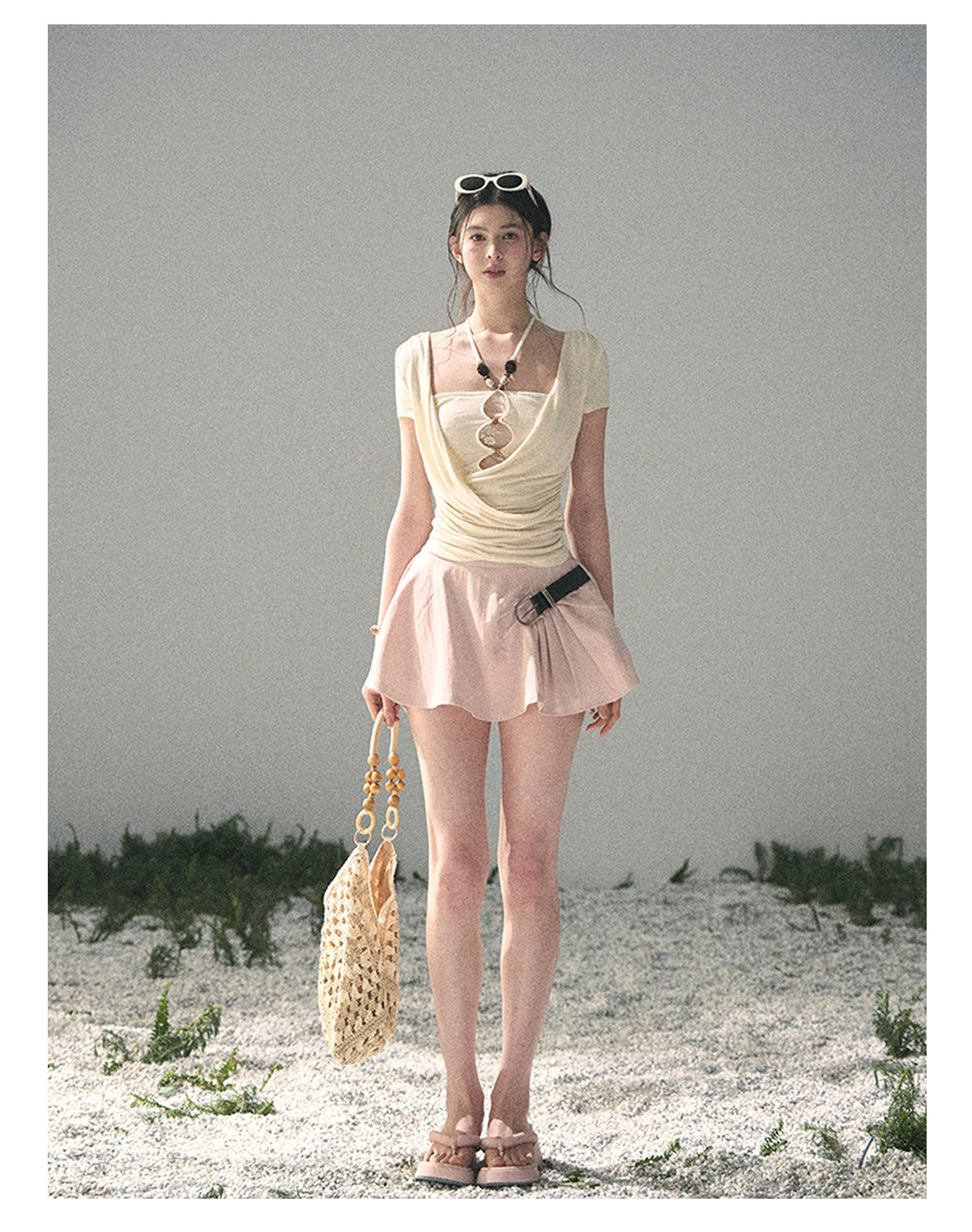 “Soft Veil Muse” Cream Apricot Layered Halter Lace Top