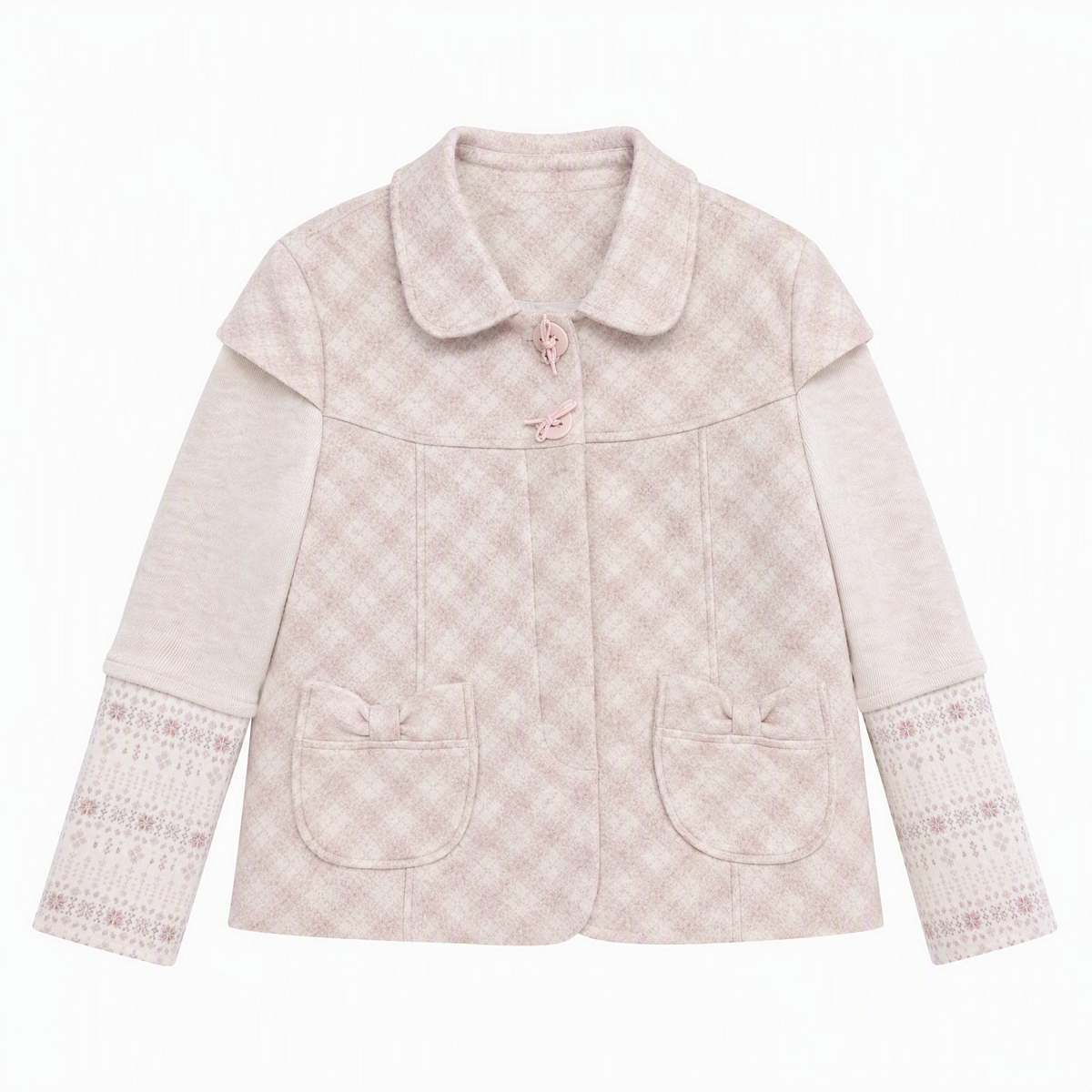 [RF] Pink Gingham Wool Blend Cropped Coat with Peter Pan Collar