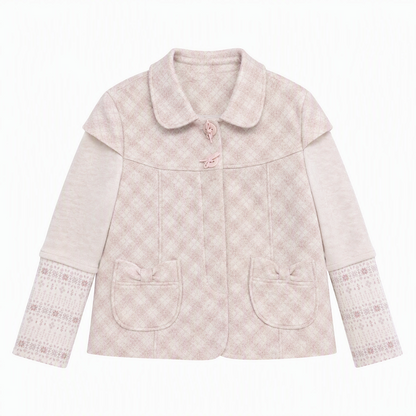 [RF] Pink Gingham Wool Blend Cropped Coat with Peter Pan Collar