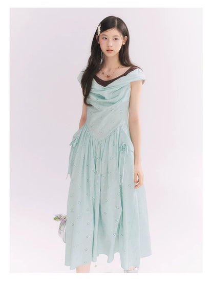 “Heartfelt Rendezvous” Mint Green French Embroidered Cutout Dress
