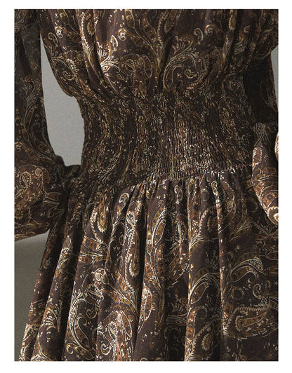 "Wait for a Tree of Blossoms" Cocoa Brown French Long-Sleeve Chiffon Dress (+ Camisole)