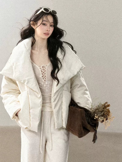 AOMALM - “Snow’s Fluffy Lightness” 90% White Duck Down Puffer Jacket – Milky Almond