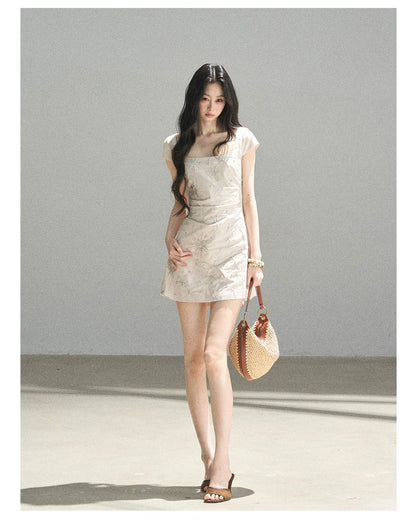 "Summer in Slow Motion" Mother-of-Pearl Star Beaded Fit & Flare Mini Dress