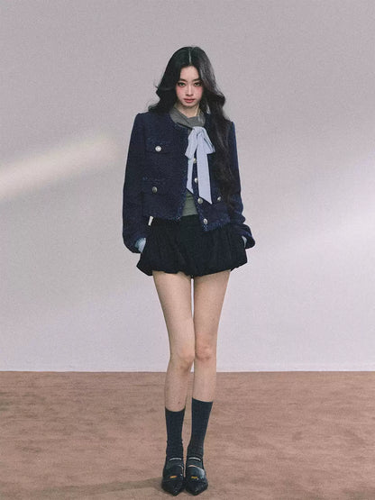 少也眼 Chanel-Inspired Loose Fit Tweed Jacket + Gray Top