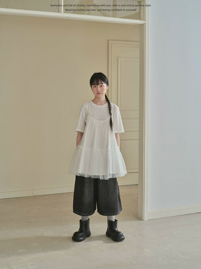 "Airy Veil" Layering Mesh Cami Top (Black / White)